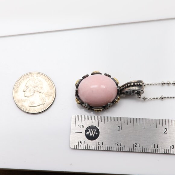 Vintage Pink Opal Pendant in Sterling Silver and 18k Gold with Natural Tourmalin - Picture 9 of 9